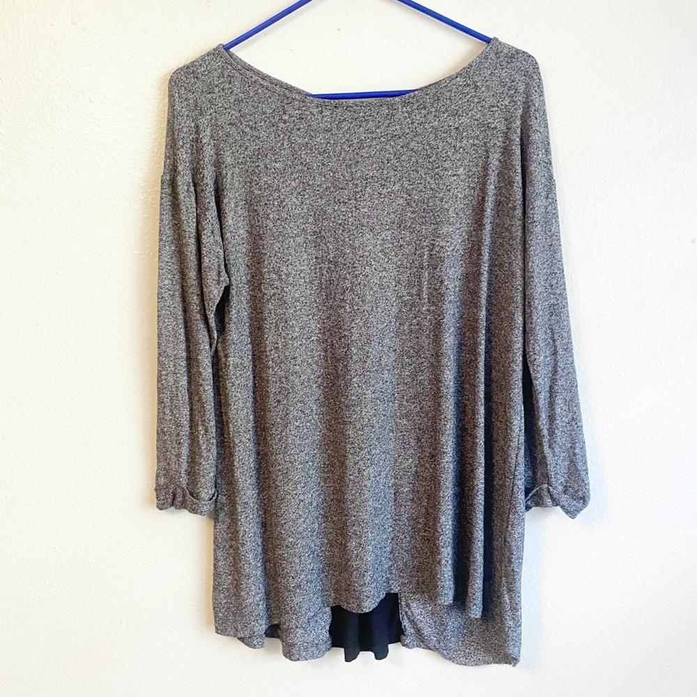 J Jill Gray Black Boat Neck Hi Low Stretchy Top Size Small